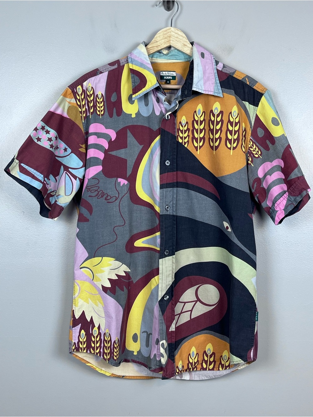 Vintage Paul Smith Jeans Men's AOP Zodiac Sign Button Down Shirt Size M; Pop Art